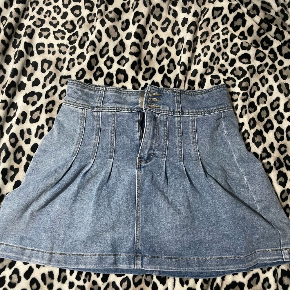 SHEIN Light Blue Denim Skater Skirt